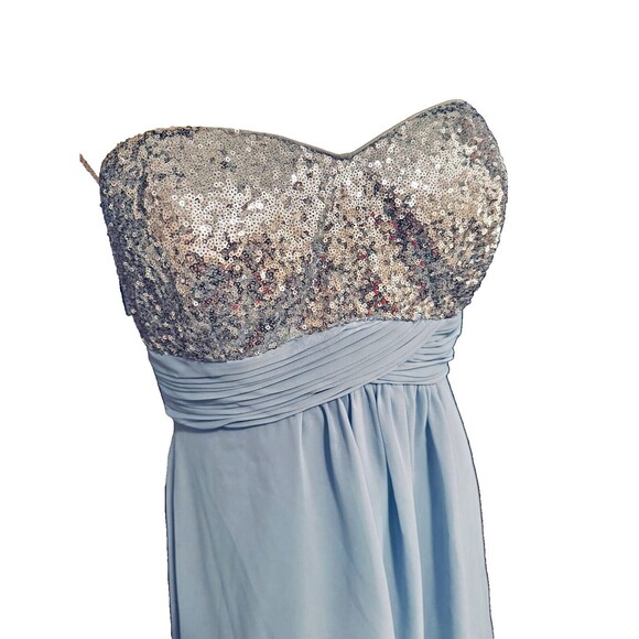 Christina Wu Formal Dress Sz 12 Silver Sequin Bodice Misty Blue Chiffon Party - Picture 9 of 12